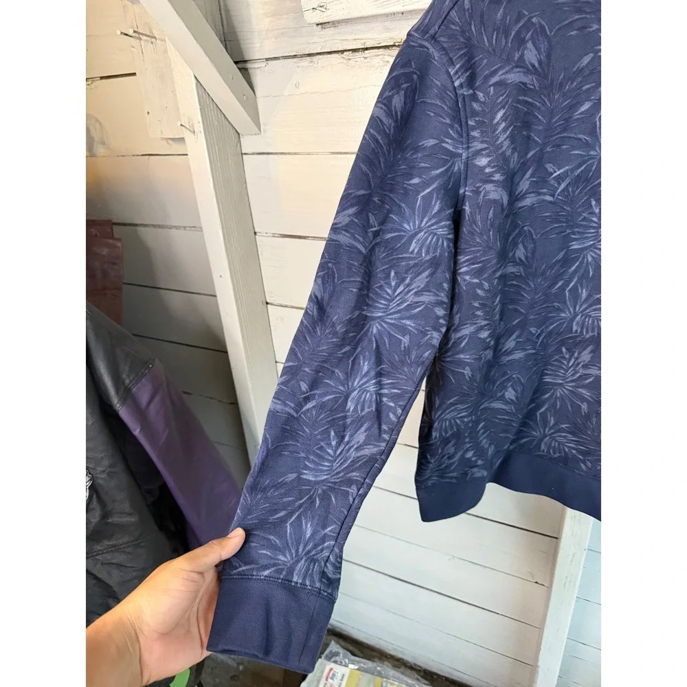 Banana Republic Mens Navy Blue Tropical Palm Leaf Print Crewneck Sweatshirt M